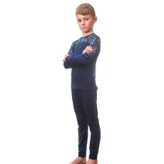 SENSOR MERINO IMPRESS SET dětský triko dl.rukáv + spodky deep blue/floral velikost