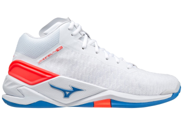 MIZUNO WAVE STEALTH NEO MID / WHITE / IGNITION RED / FRENCH BLUE /