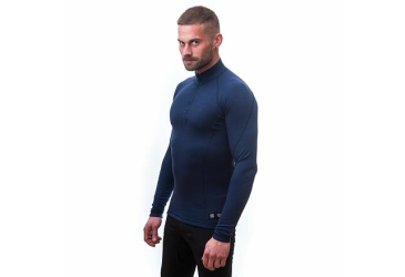 SENSOR MERINO DF pánské triko dl.rukáv zip deep blue velikost