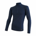 SENSOR MERINO DF pánské triko dl.rukáv zip deep blue velikost