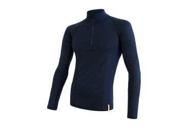 SENSOR MERINO DF pánské triko dl.rukáv zip deep blue velikost