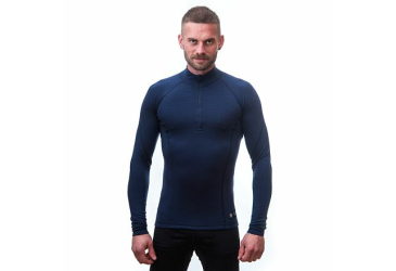 SENSOR MERINO DF pánské triko dl.rukáv zip deep blue velikost