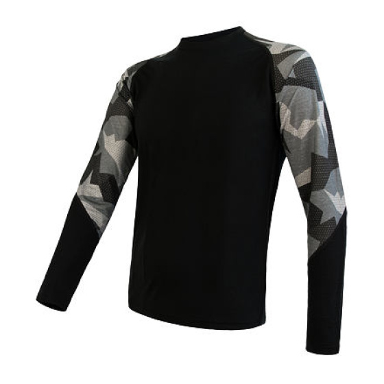 SENSOR MERINO IMPRESS pánské triko dl.rukáv černá/camo velikost