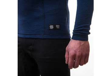 SENSOR MERINO DF pánské triko dl.rukáv zip deep blue velikost