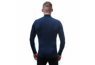 SENSOR MERINO DF pánské triko dl.rukáv zip deep blue velikost