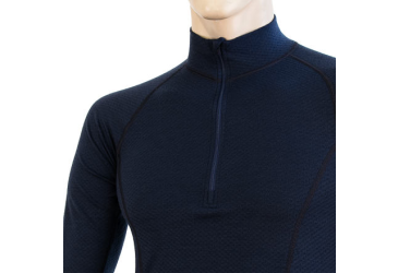 SENSOR MERINO DF pánské triko dl.rukáv zip deep blue velikost